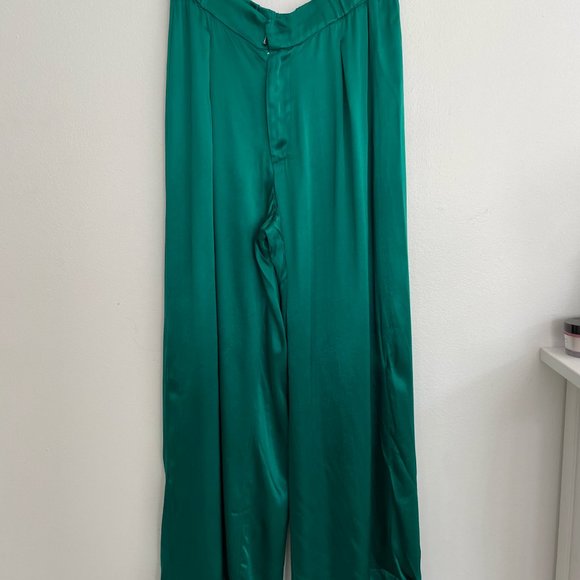 Free People Green Satin Pants Size Small - Picture 4 of 4
